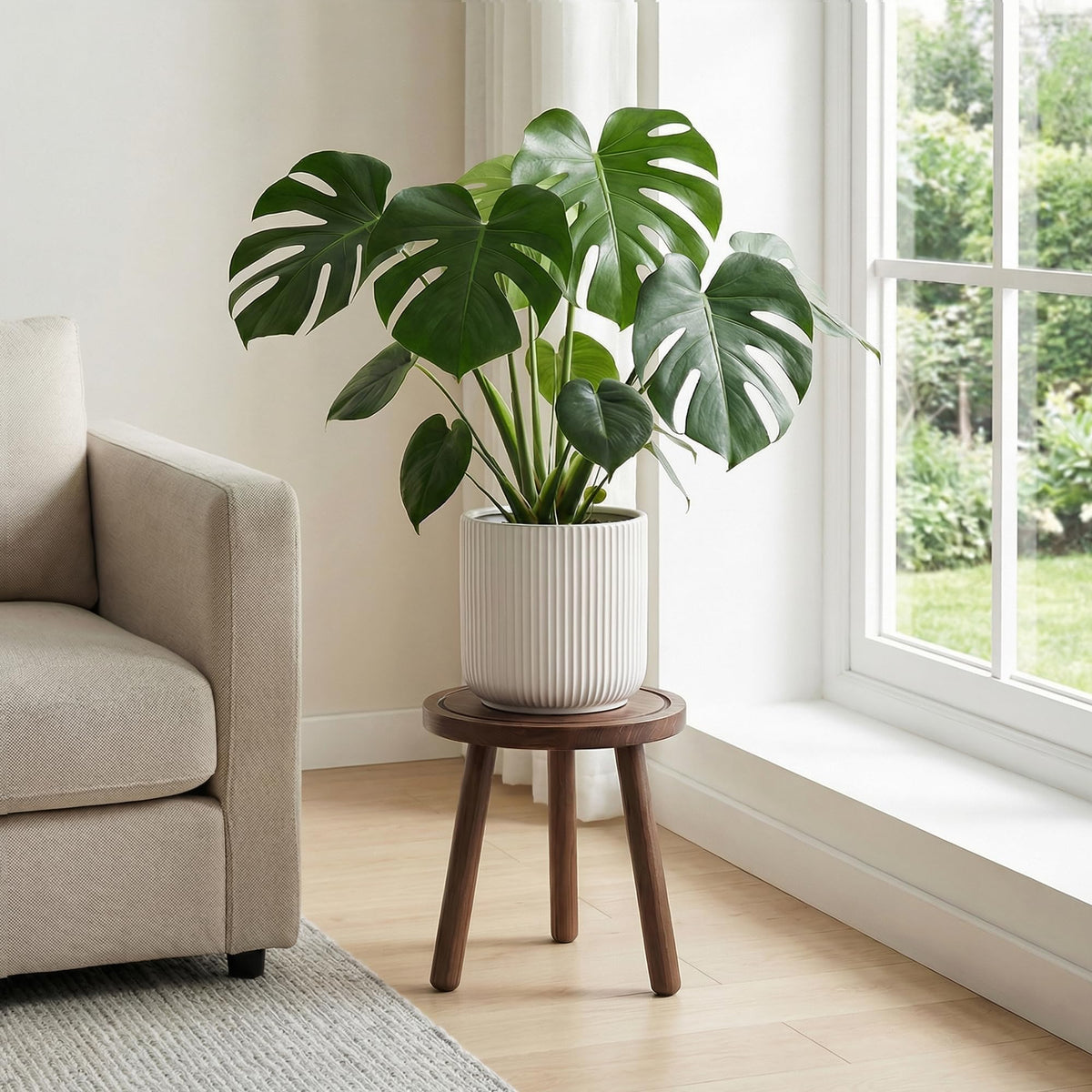 SEQUEDA plant stool with 11x11 pedestal showcasing a stable, compact design