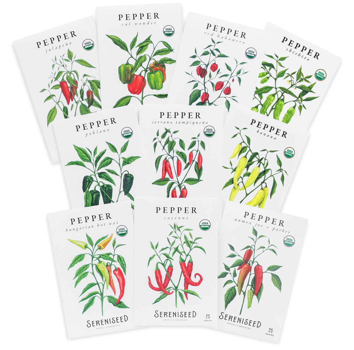 Sereniseed 10-pack pepper seed varieties assortment ready for home gardening