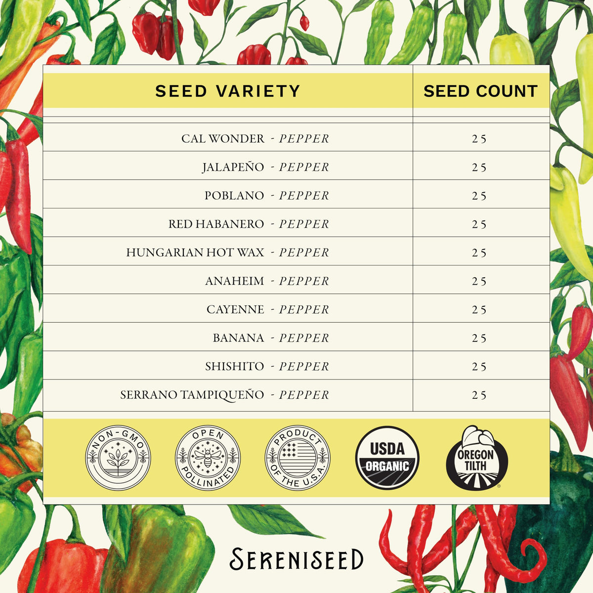 Sereniseed Cal Wonder pepper seeds packet ready for fresh peppers