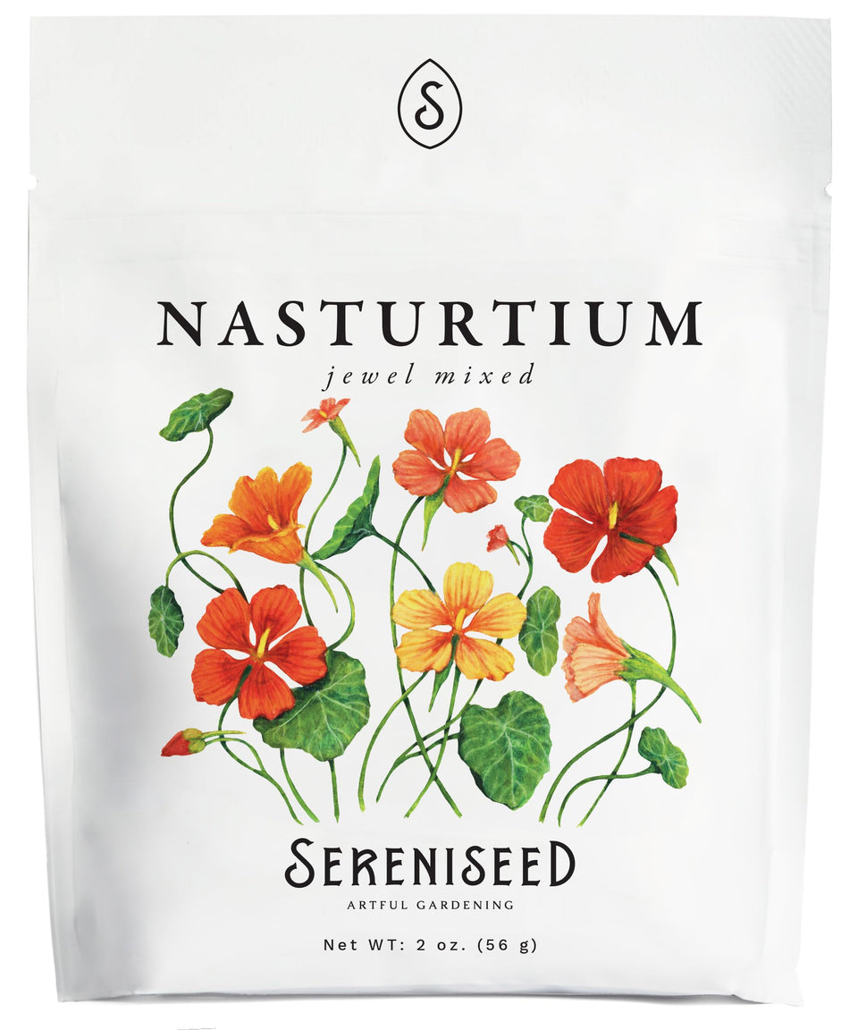 Sereniseed Jewel mixed nasturtium seeds ready to sow for bright edible blooms in gardens