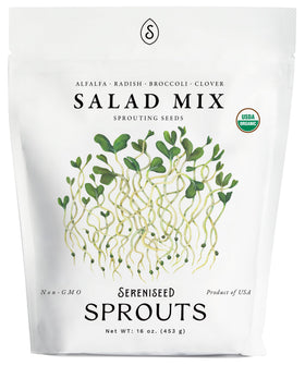 Sereniseed Organic Salad Mix Sprout Seeds 16oz bag ready for home sprouting and fresh greens.