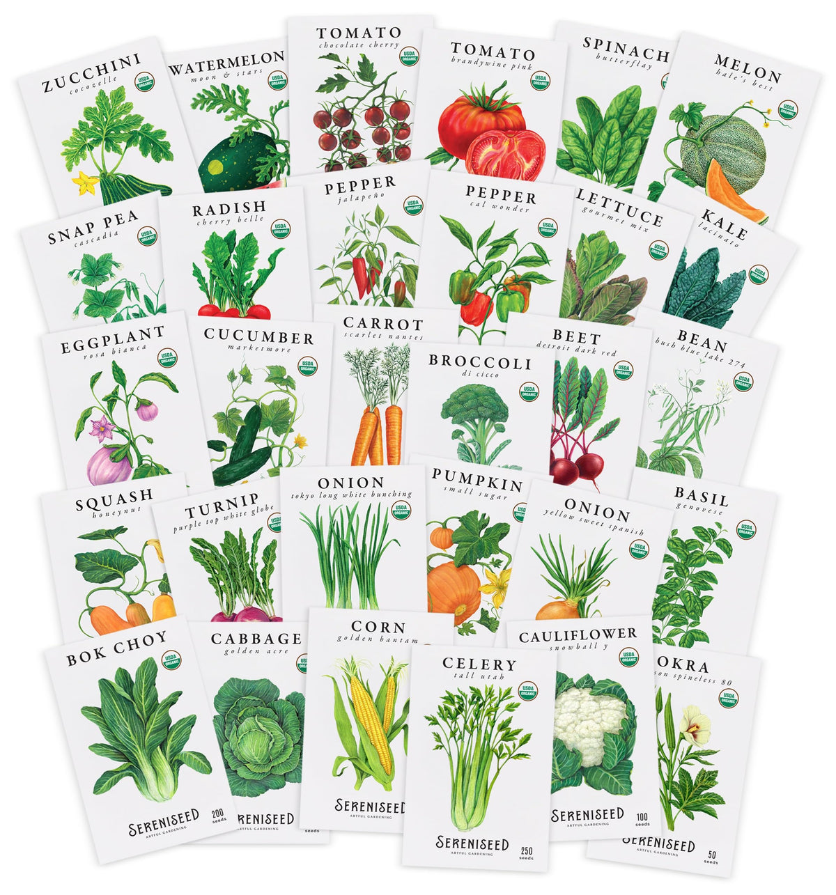Sereniseed 30-pack organic seeds variety mix for diverse home gardens