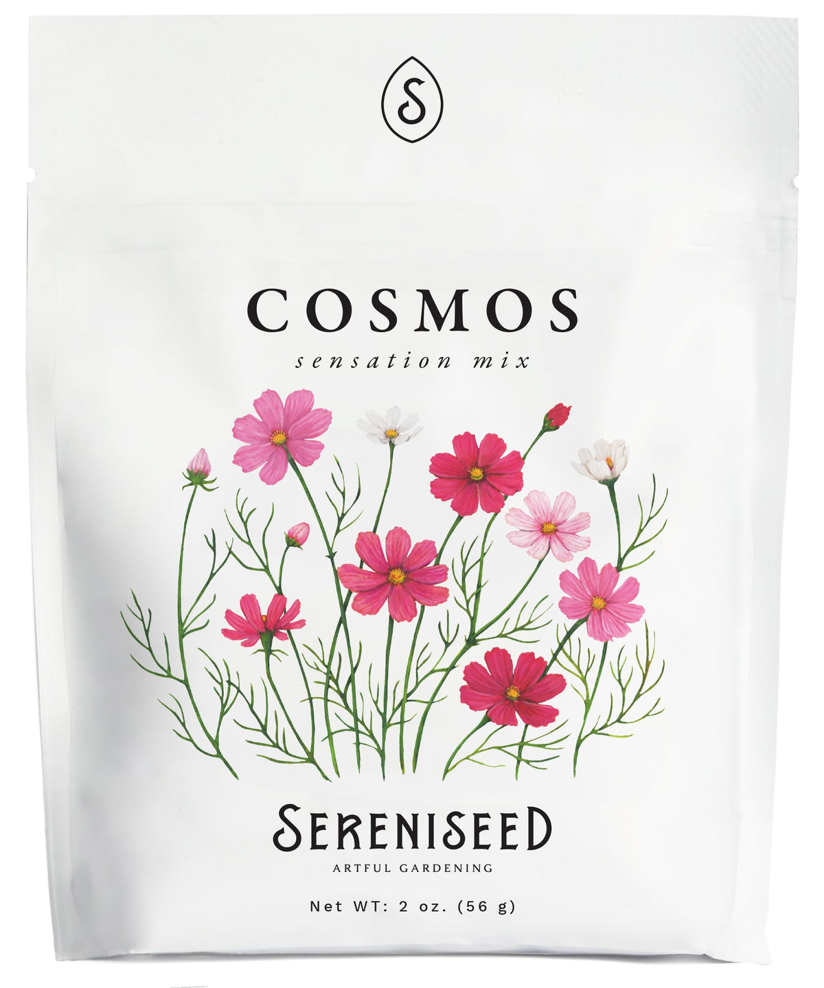 Sereniseed Sensation Mix Cosmos Seeds 2 oz bag for vibrant garden blooms.