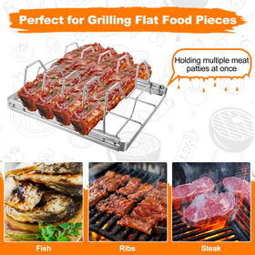 Seropy rib rack compatible with gas, charcoal grills and smokers.