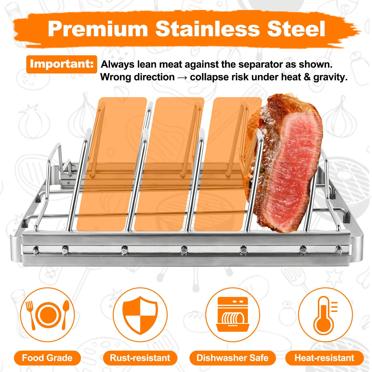 Seropy rib rack upright design promotes even heat exposure.
