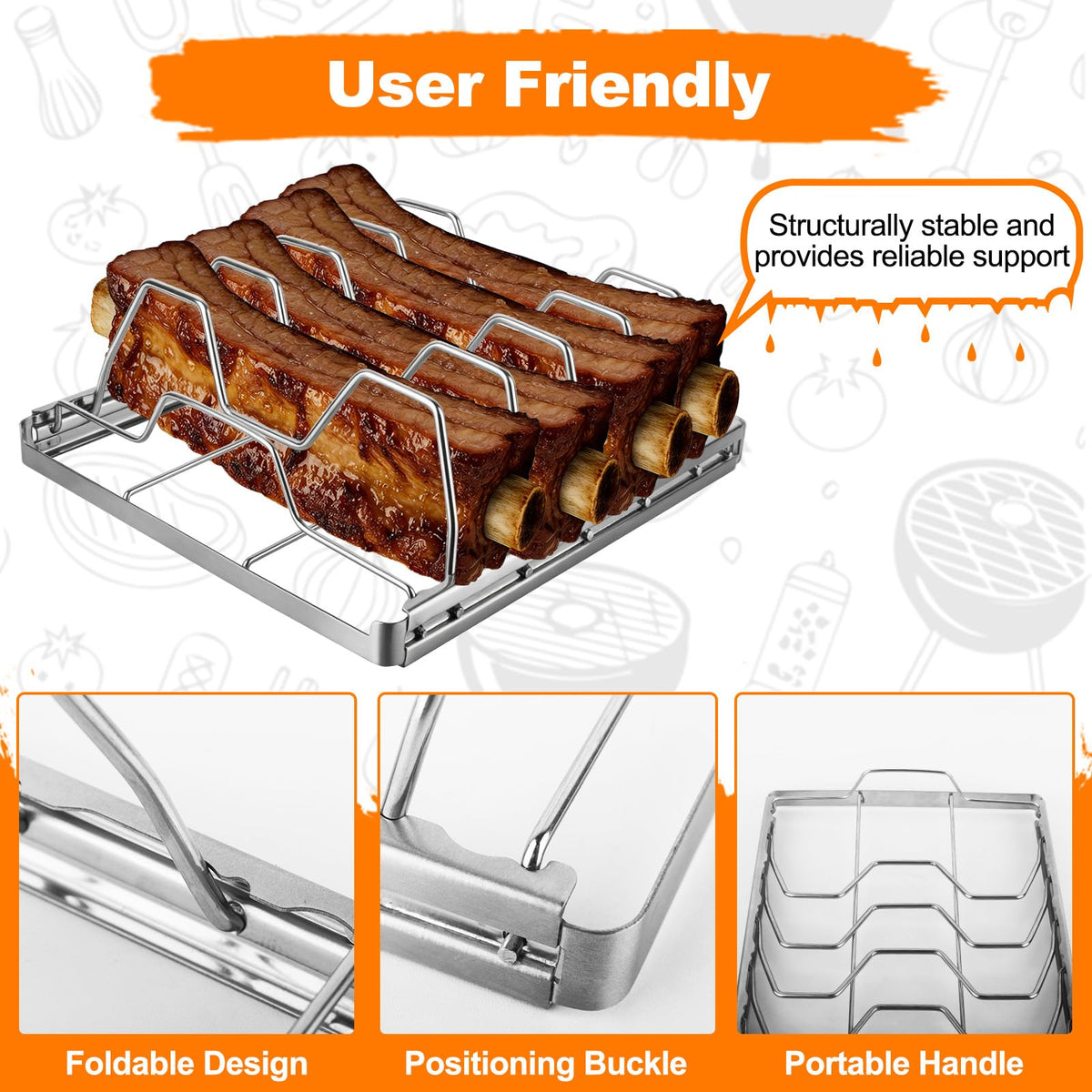 Seropy rib rack with handle enables easy carrying to the table.