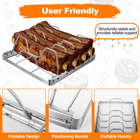 Seropy rib rack with handle enables easy carrying to the table.