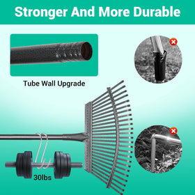 Serqd 18-inch wide rake head ideal for fast, wide-area leaf cleanup