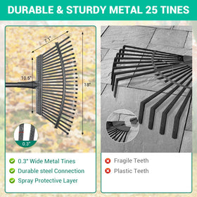 Serqd 25 metal tines provide thorough debris gathering
