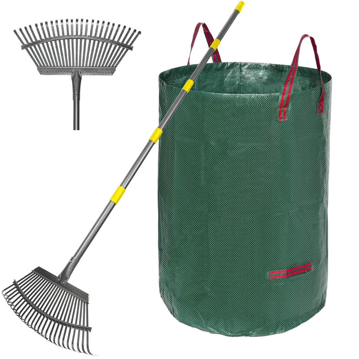 Serqd adjustable garden rake with extendable handle for effortless yard cleanup