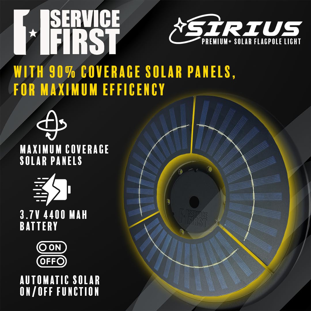 Service First Sirius flagpole finial illumination highlights the topper at night.