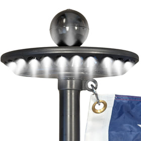 Service First Sirius solar flagpole light with ultra-bright LED ring for full coverage.