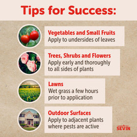 Sevin protects roses and edibles without harming blooms.
