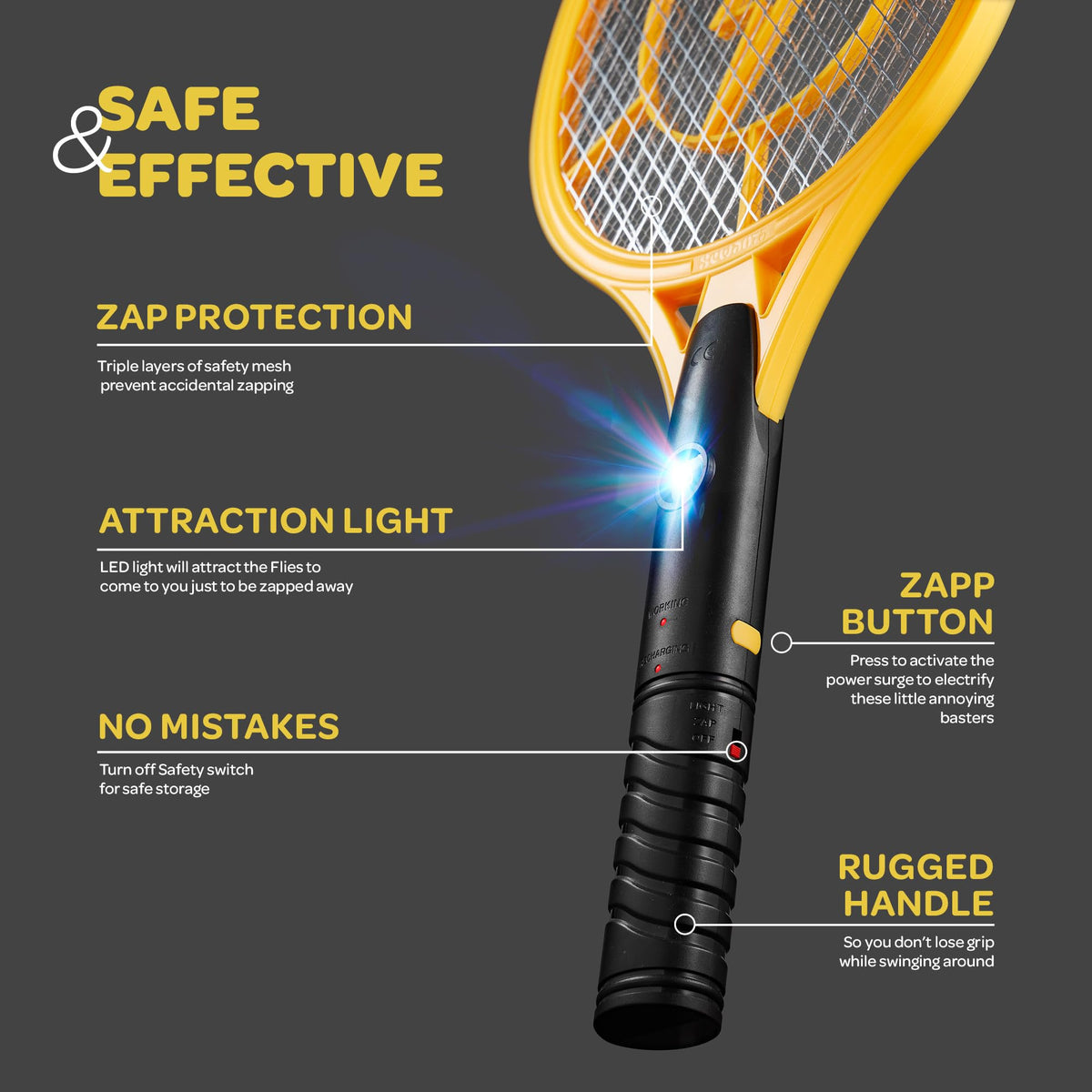 SEWANTA fly swatter racket delivers instant zaps during pest encounters.