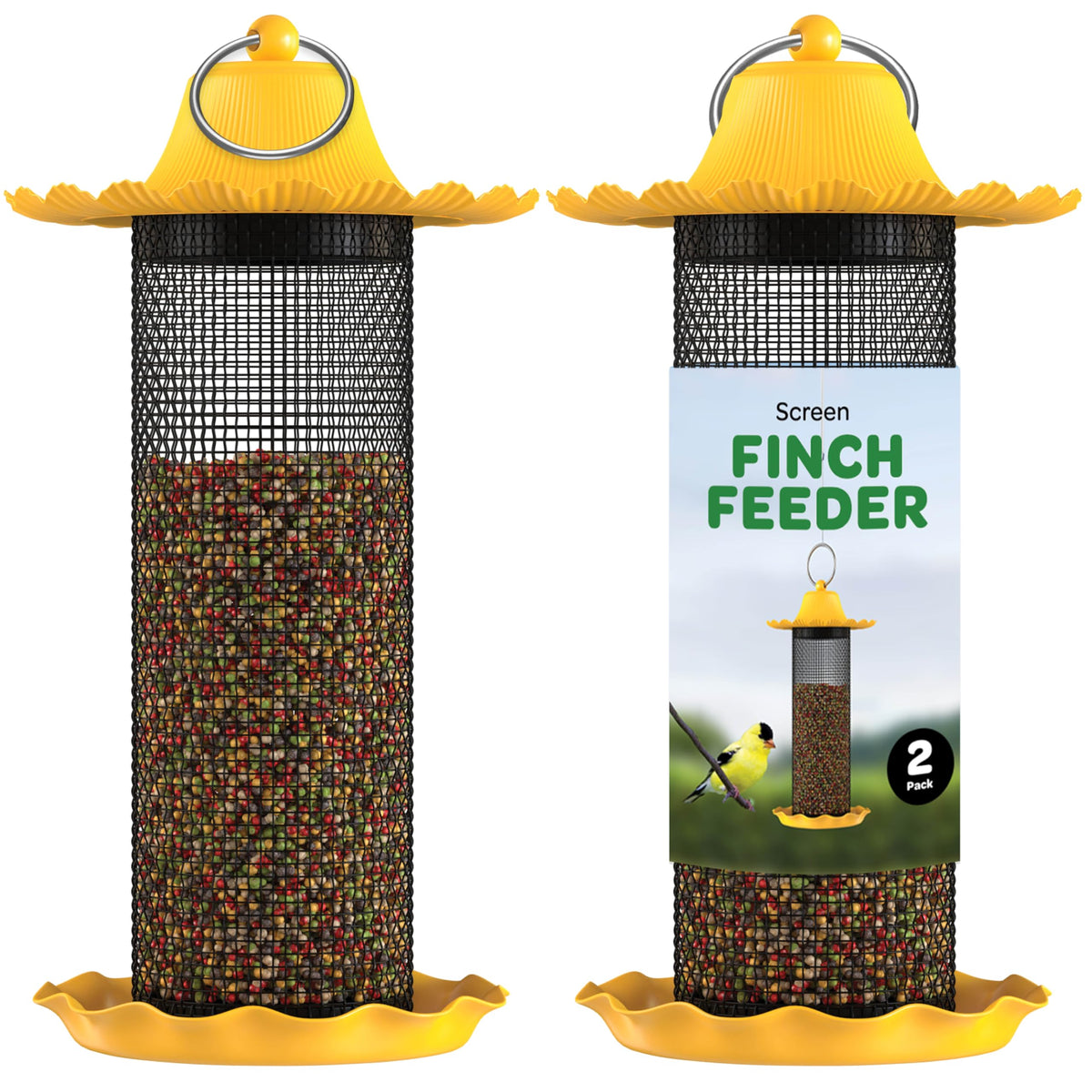 SEWANTA Finch Bird Feeder with yellow roof for outdoor viewing.