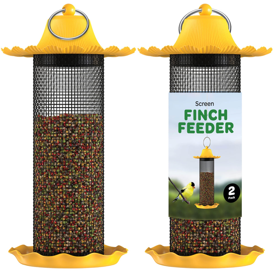 SEWANTA Finch Bird Feeder with yellow roof for outdoor viewing.