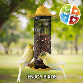 SEWANTA Finch Bird Feeder yellow tray closeup for easy refilling.