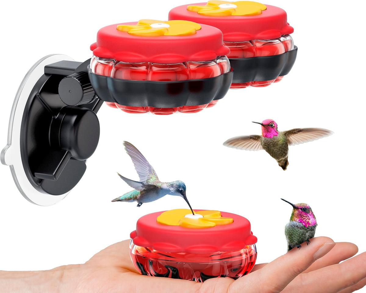 SEWANTA handheld glass hummingbird feeder with red flower design for easy palm feeding