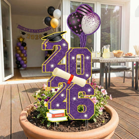 sewrung front-yard display looks festive for graduation parties and family celebrations