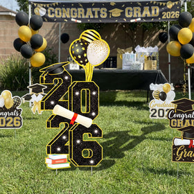 sewrung easy setup graduation yard sign shown with metal H-stakes