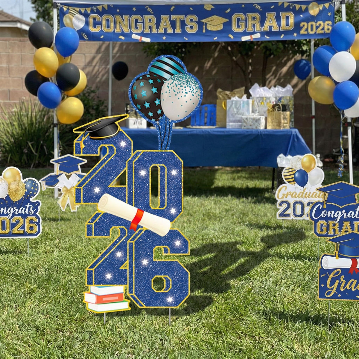 sewrung graduation banner with bold colors for lawn decor.