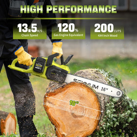 SEYVUM chainsaw in action cutting logs with smooth power.