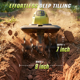 SEYVUM cordless tiller features 12-tooth blades for fast soil disruption.