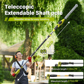 SEYVUM extendable pole reaches tall hedges without ladder.