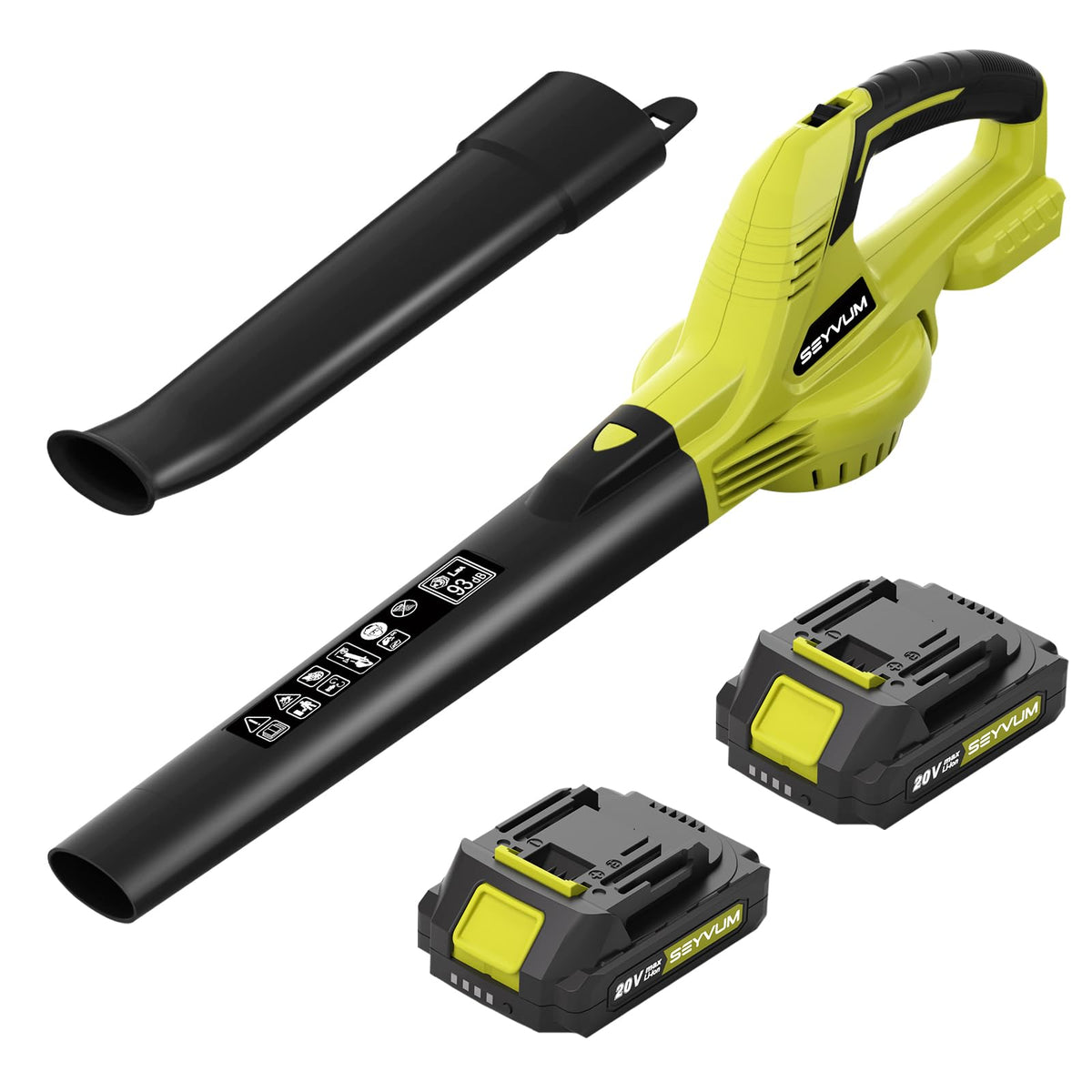 SEYVUM Leaf Blower with dual 2.0 Ah batteries enables extended cordless cleaning sessions.