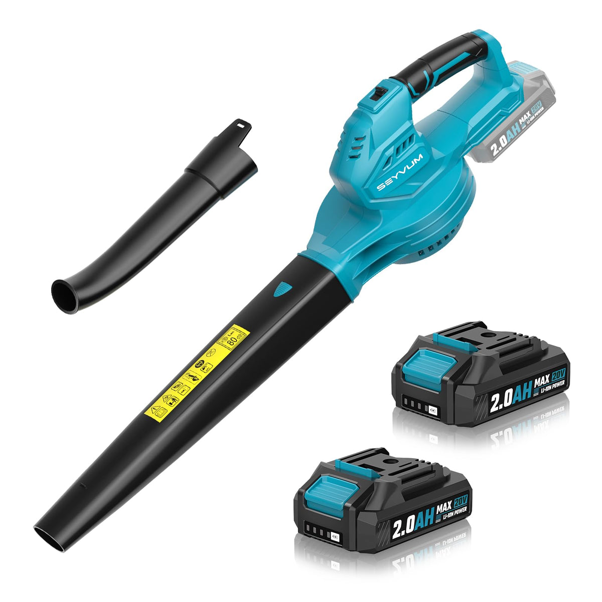 SEYVUM leaf blower battery pack powers cordless outdoor cleanup.