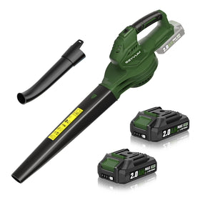 SEYVUM Leaf Blower with dual battery pack for extended outdoor cleanup.