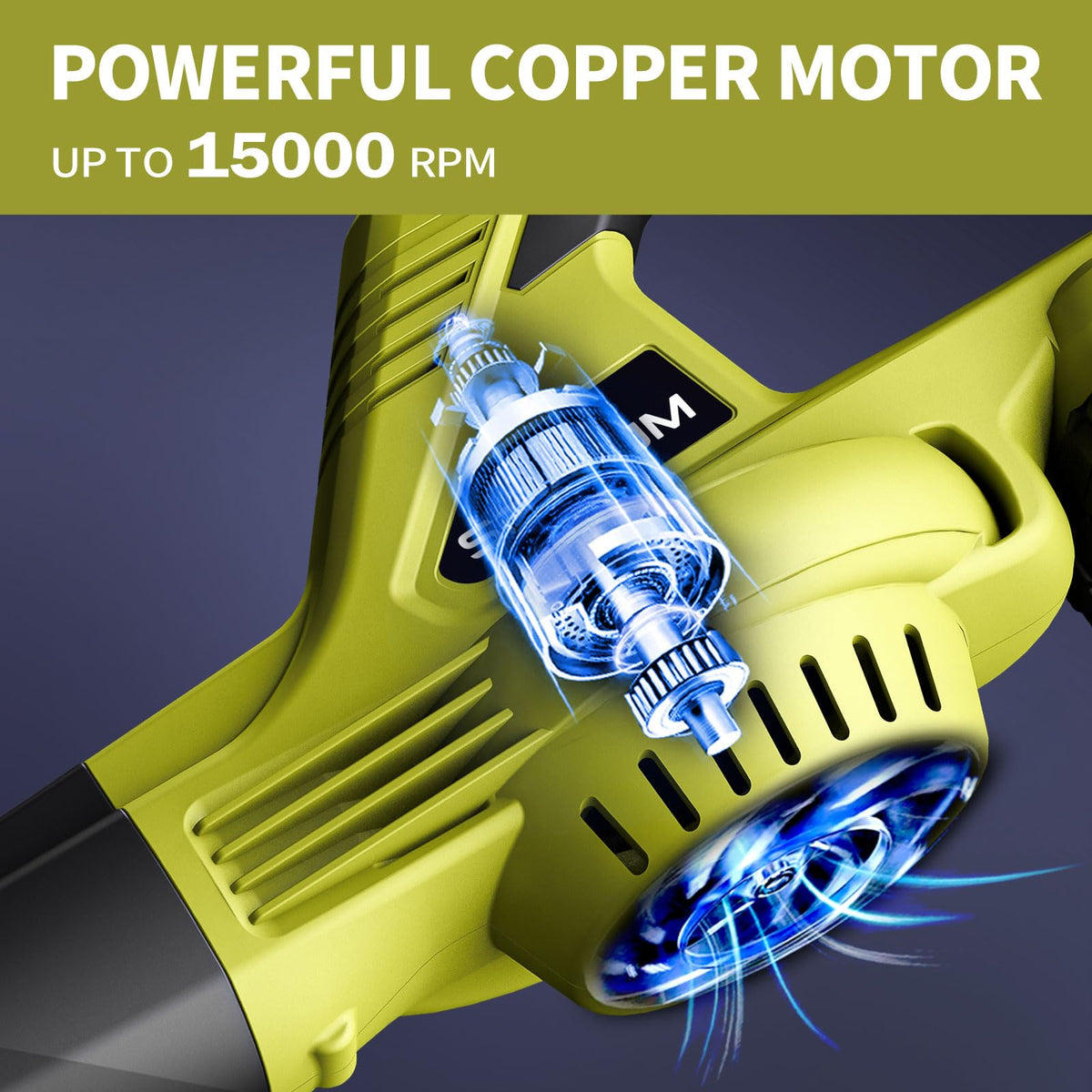SEYVUM Leaf Blower at high speed clears leaves and debris quickly.