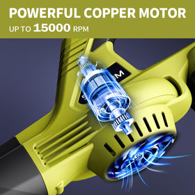 SEYVUM Leaf Blower at high speed clears leaves and debris quickly.