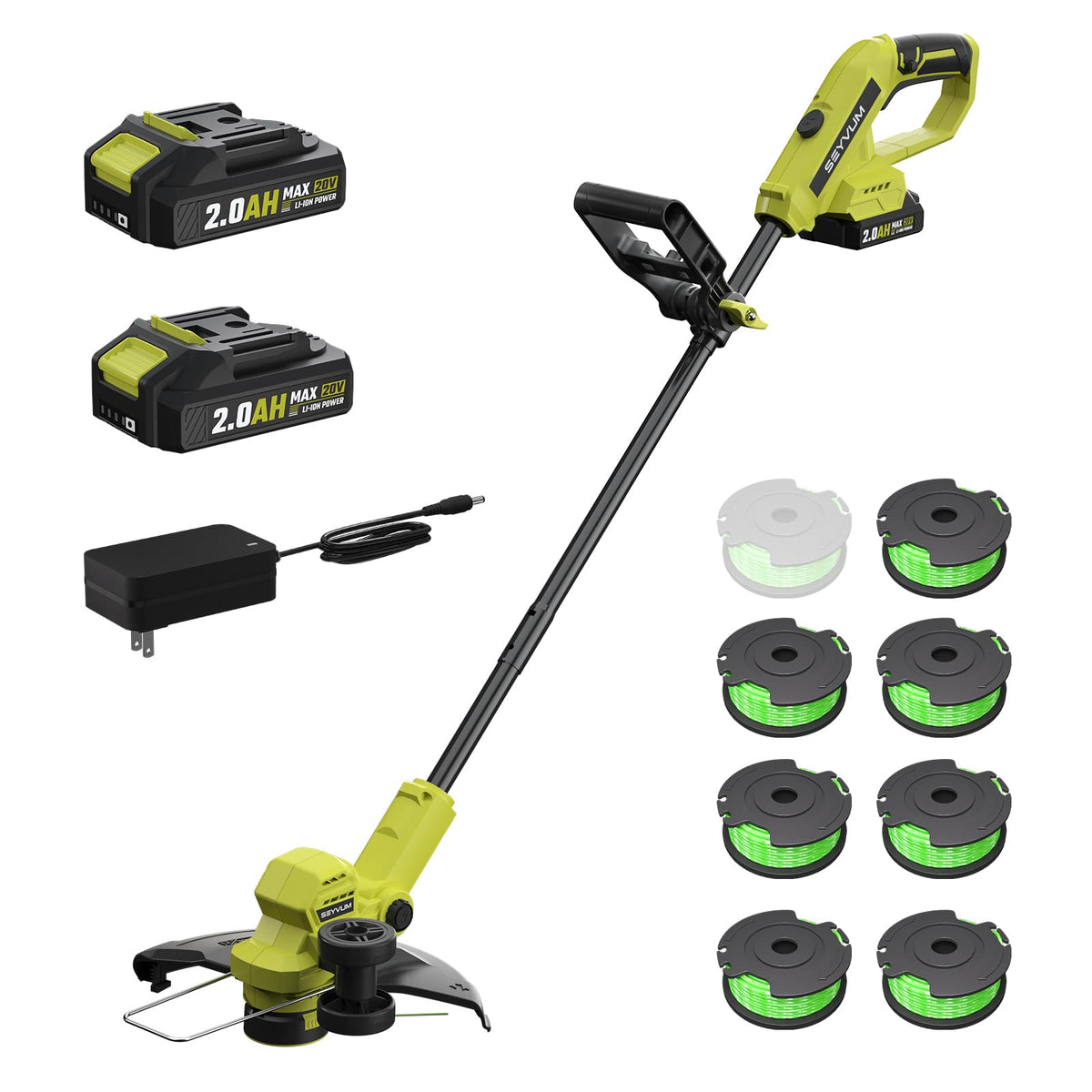 SEYVUM string trimmer 20V, 12in cutting width for clean lawn edges.