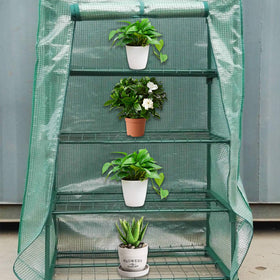 Sfcddtlg easy-storage greenhouse cover folds compactly after use.