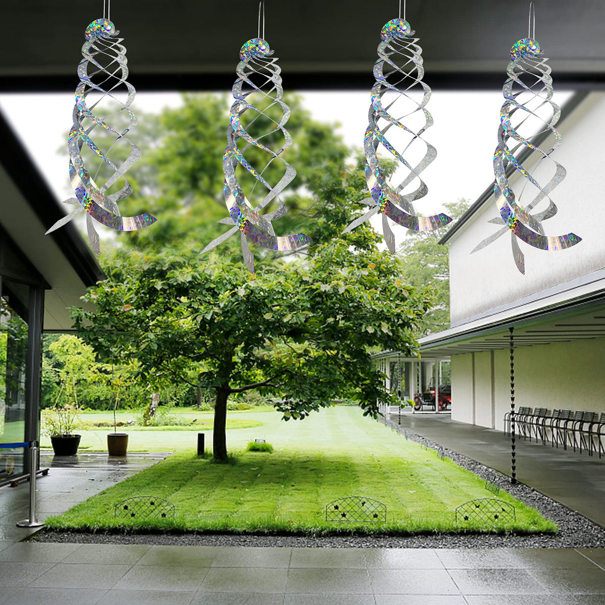 Sfcddtlg courtyard decor shines in sun, brightening spaces while deterring birds.