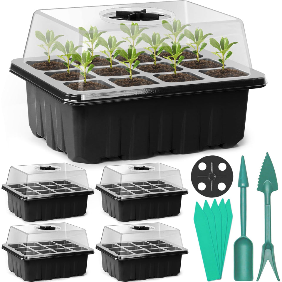 Sfee 60-cell seed starter tray set ready for germination and monitoring.