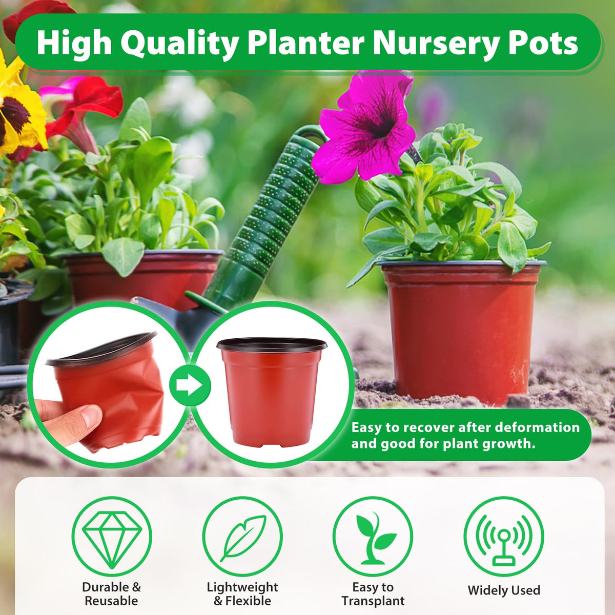 Sfee durable PP material pots resist cracking for long-lasting reuse.