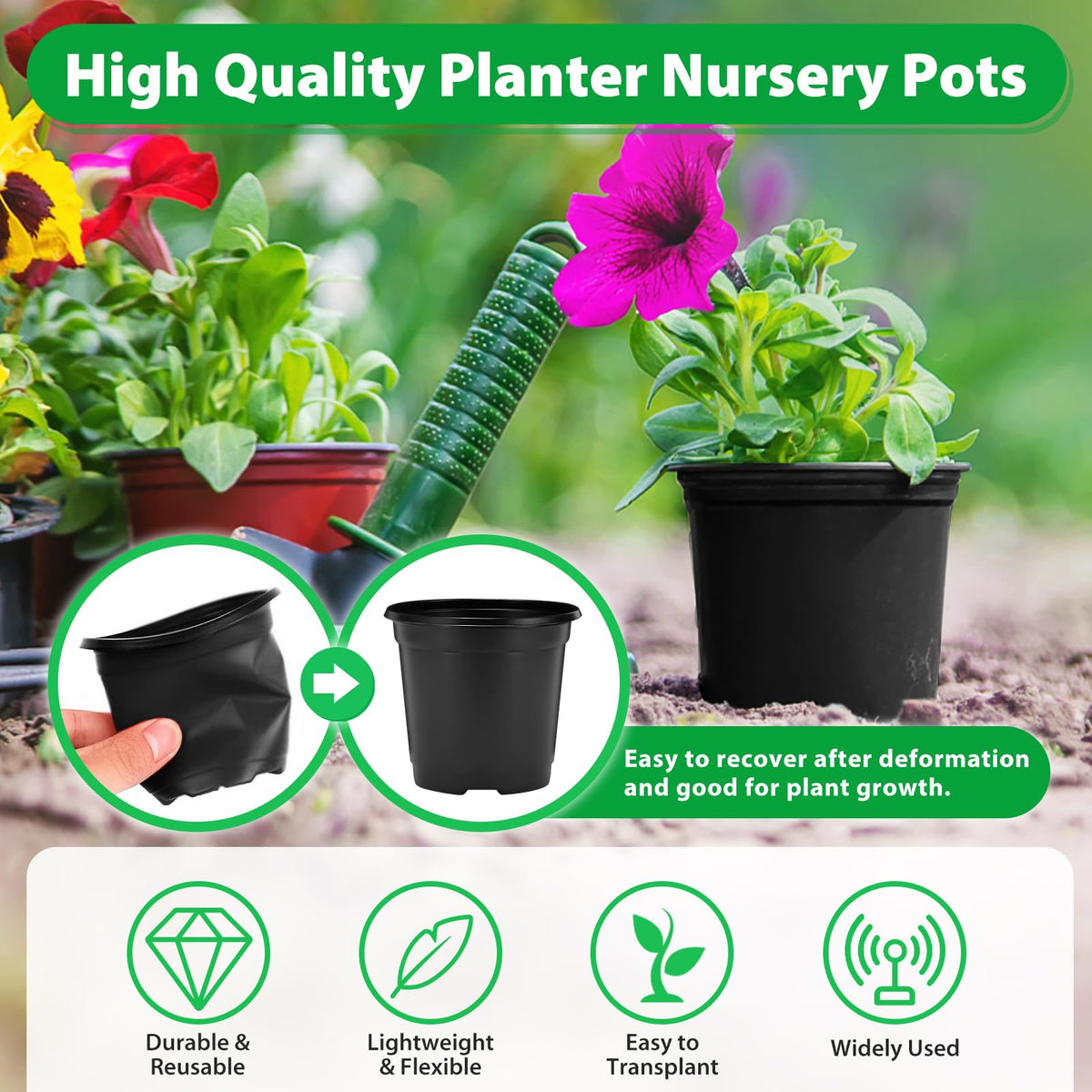 Sfee stackable 4-inch nursery pot design saves space between uses.