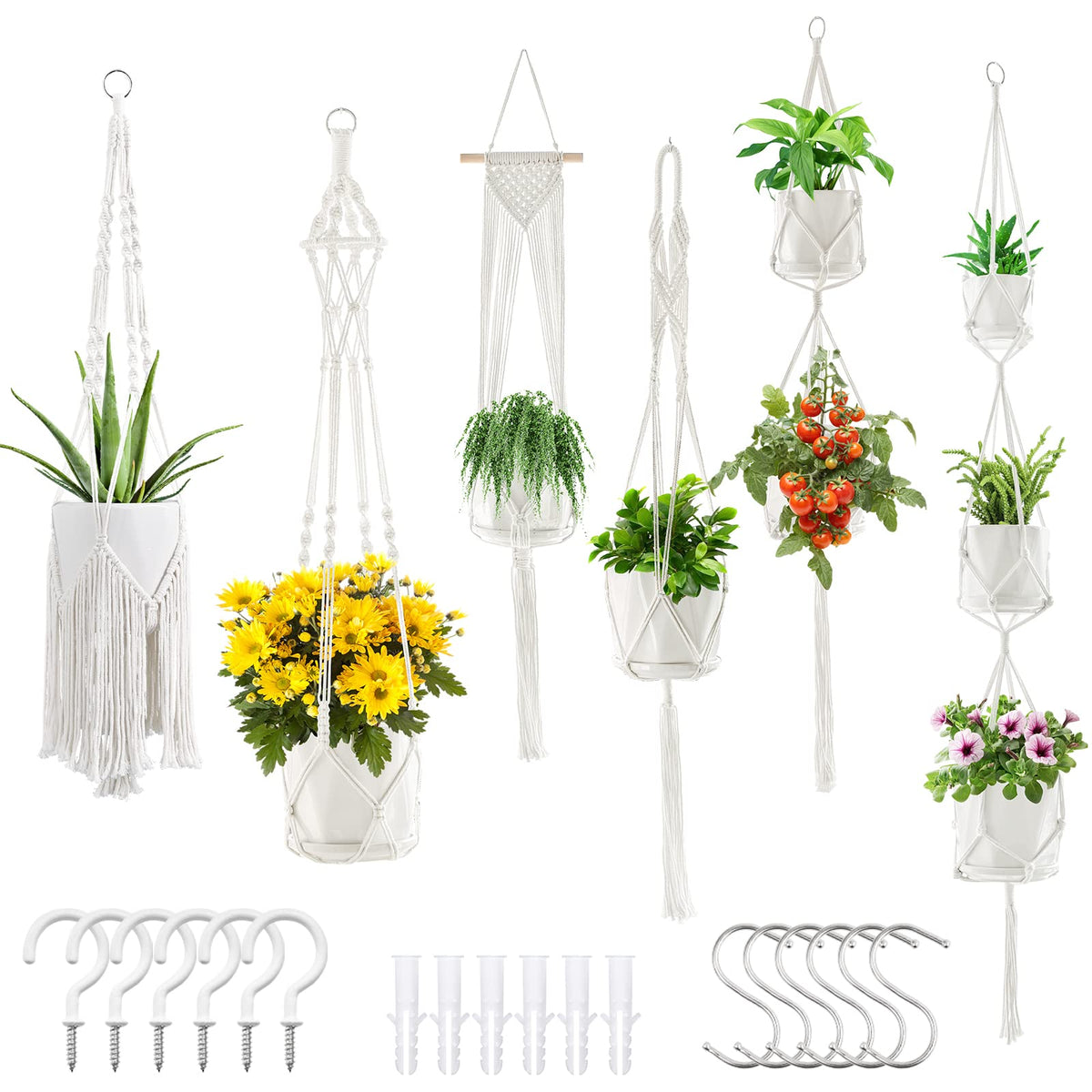 SFENNGPET macrame hanger 6-pack packaging with hooks for easy setup.