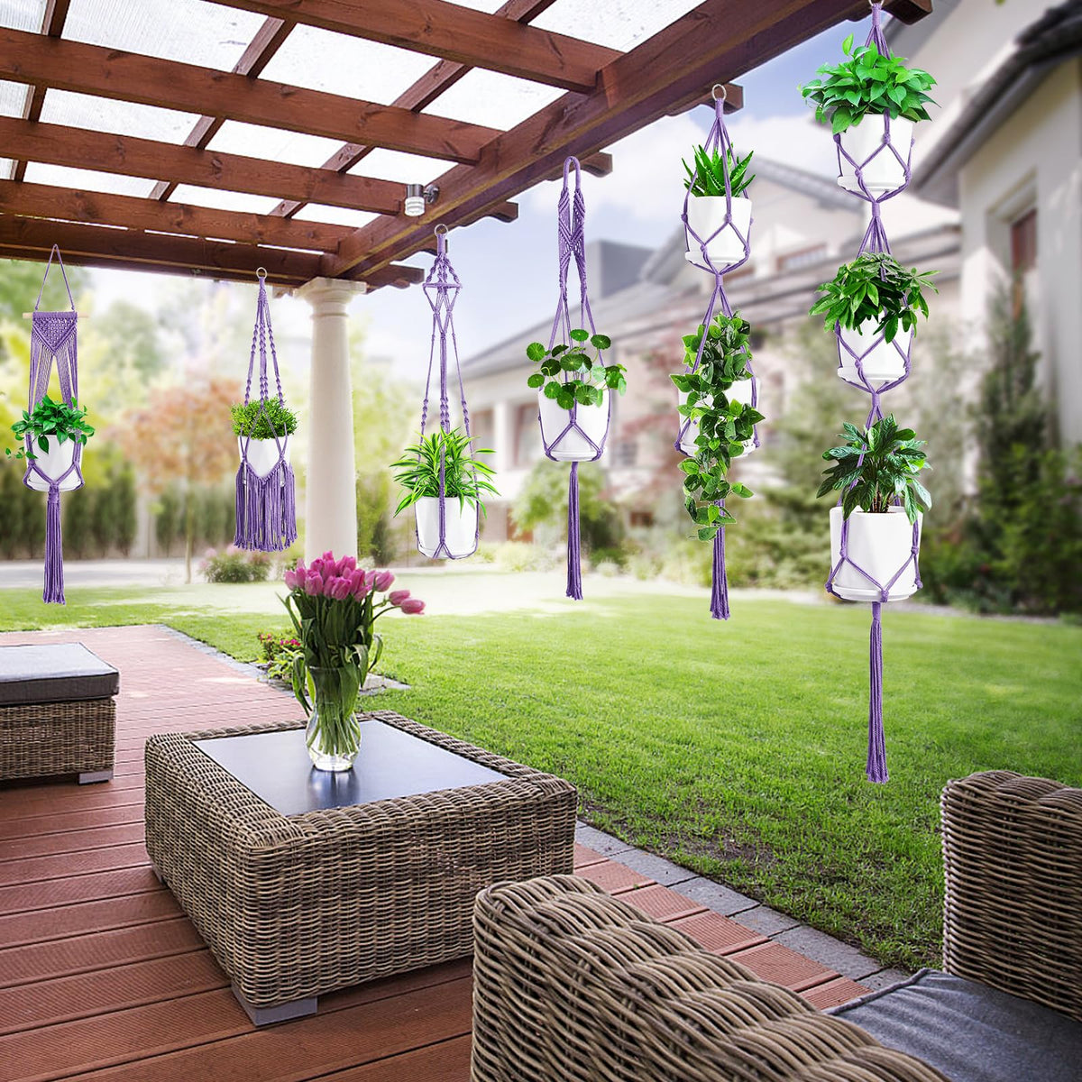 SFENNGPET macrame hanger without wood beads for moisture-friendly design.