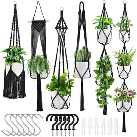 SFENNGPET macrame plant hanger 6-pack supports 6–10 inch pots with boho charm.