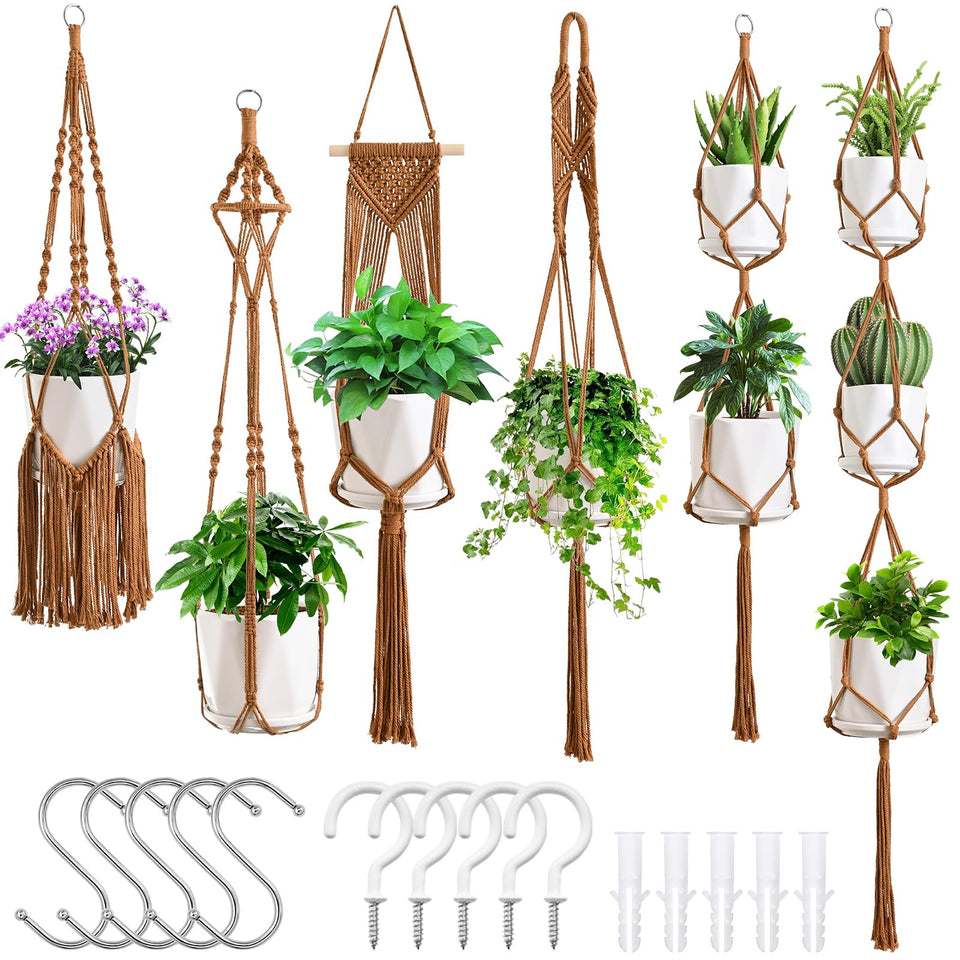 SFENNGPET macrame plant hanger set of six for stylish indoor gardening