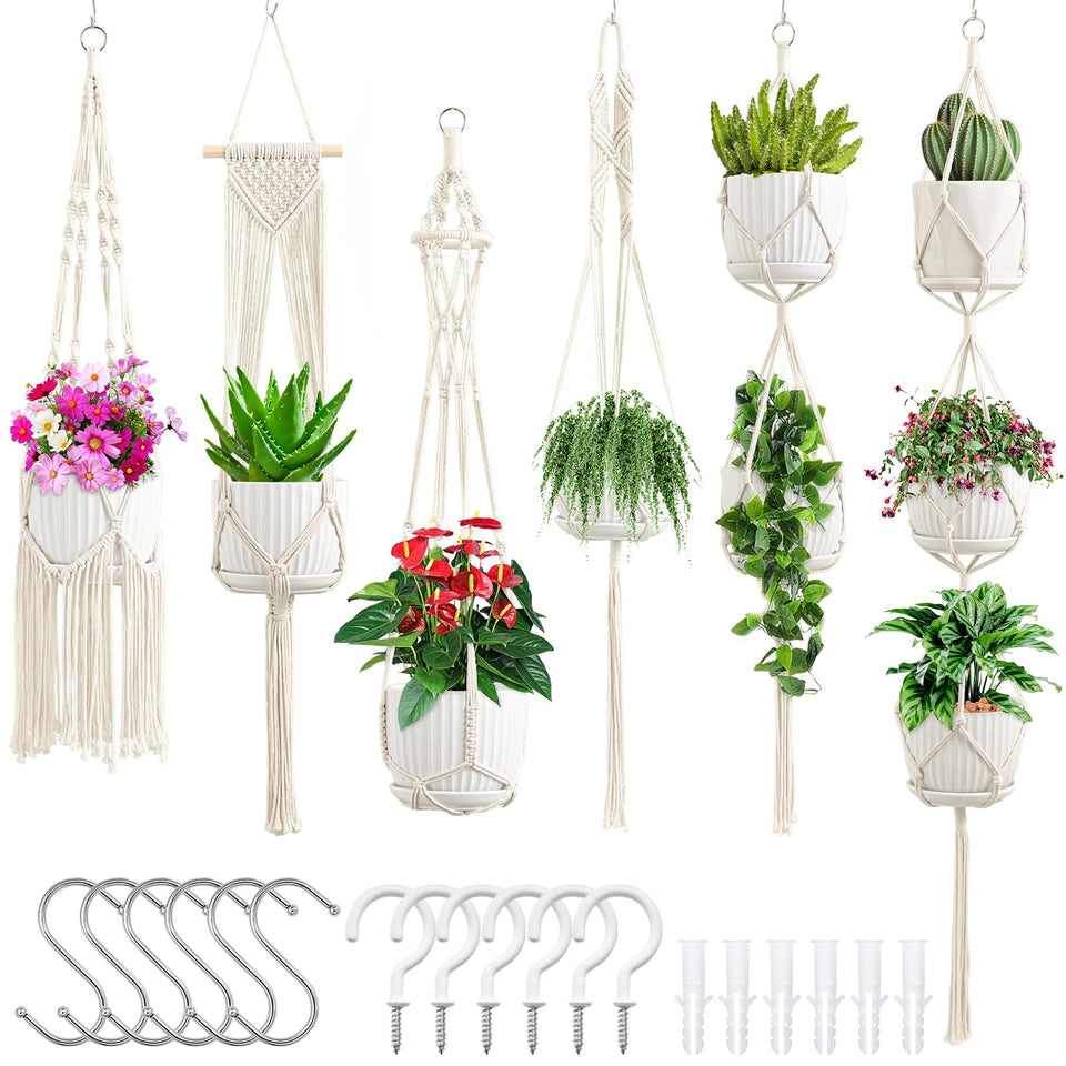 SFENNGPET macrame plant hanger 6-pack for space-saving indoor display