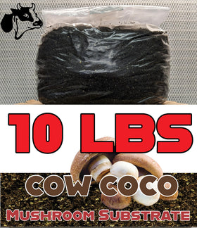 SGM Labs Coco Substrate with Cow Manure bag, ready to use for clean mushroom growth.