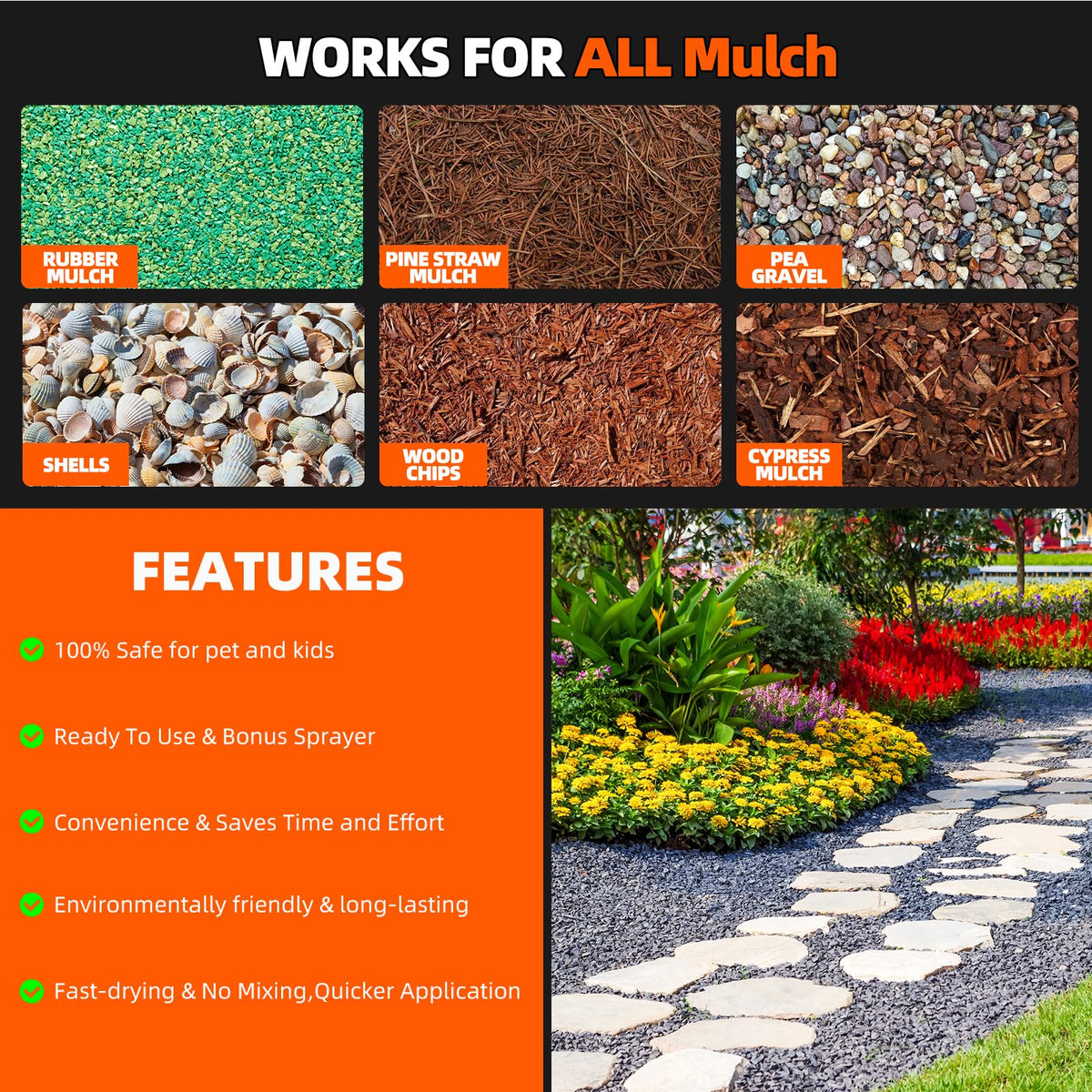 Shabebe Mulch Hold 2–3 coats for durable and even mulch adhesion.
