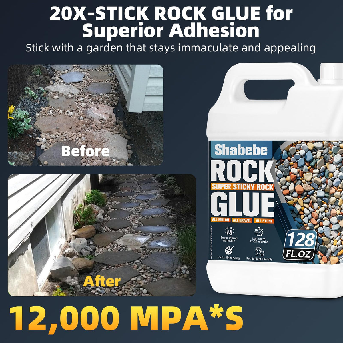 Shabebe Rock Glue applying on mulch and pebbles.