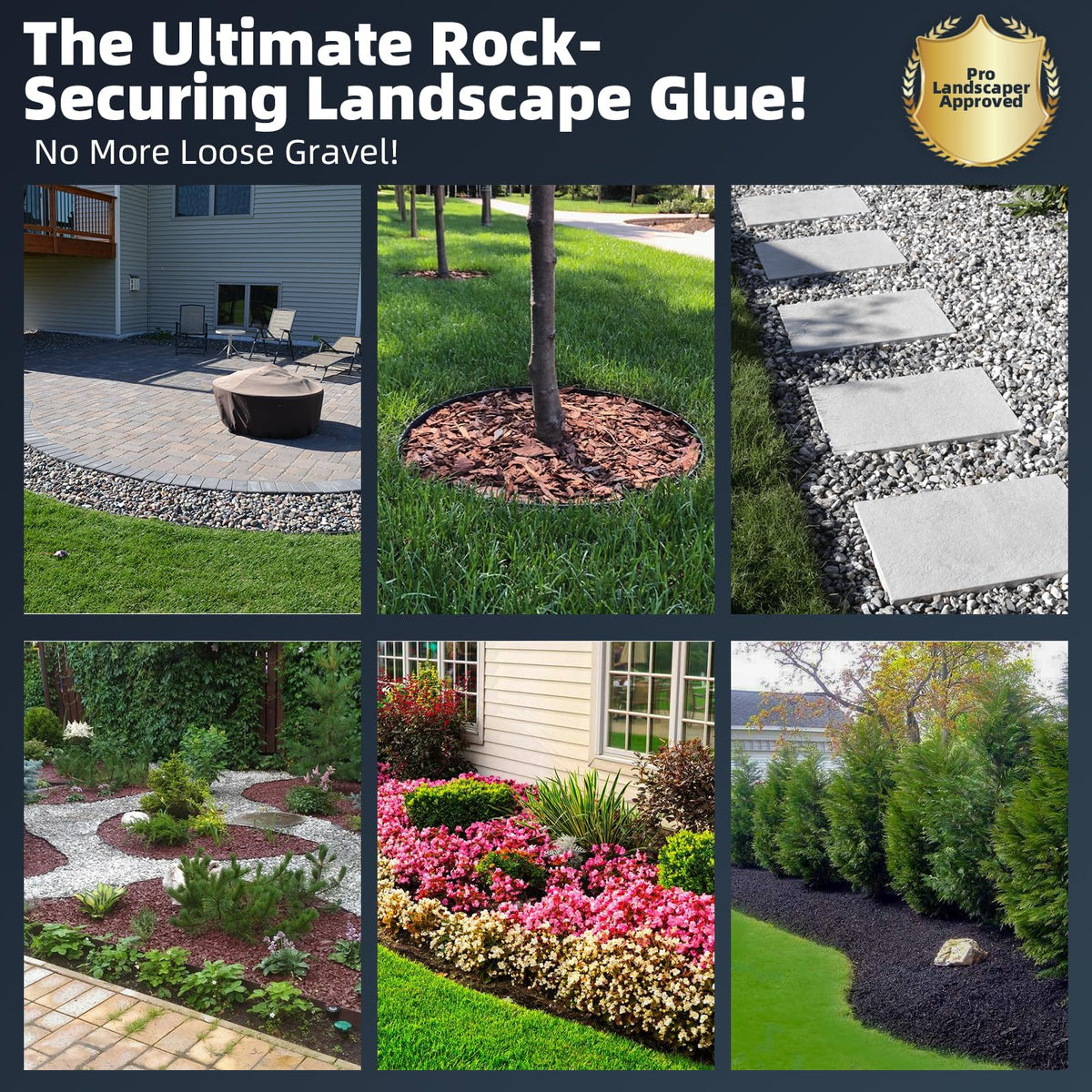 Shabebe Rock Glue used on pine straw borders.