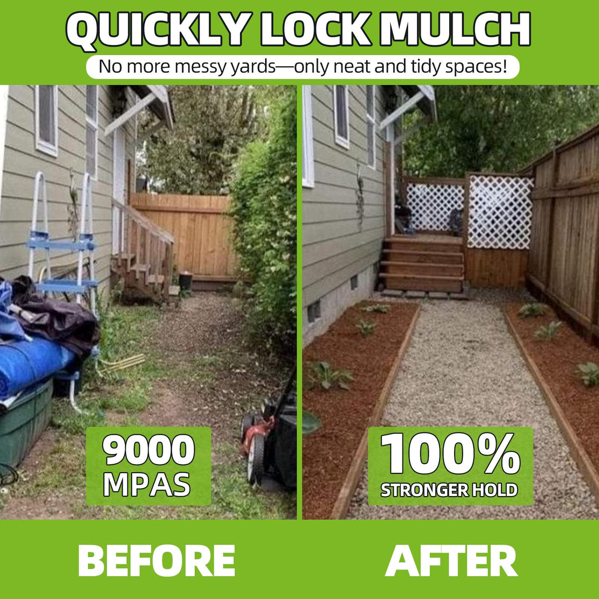 Shabebe Rock & Mulch Bond one-point-three-gallon bottle showcases generous coverage.