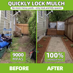 Shabebe Rock & Mulch Bond one-point-three-gallon bottle showcases generous coverage.